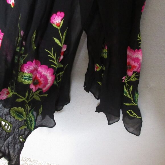 Y2K 90s Vintage Sue Wong Dress 2 Embroidered Floral Silk Boho Grunge Fairy - Picture 7 of 16